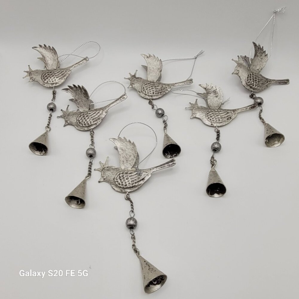 Metal Bird Bells Individual Wind Chimes or Ornaments Set of Six (6)